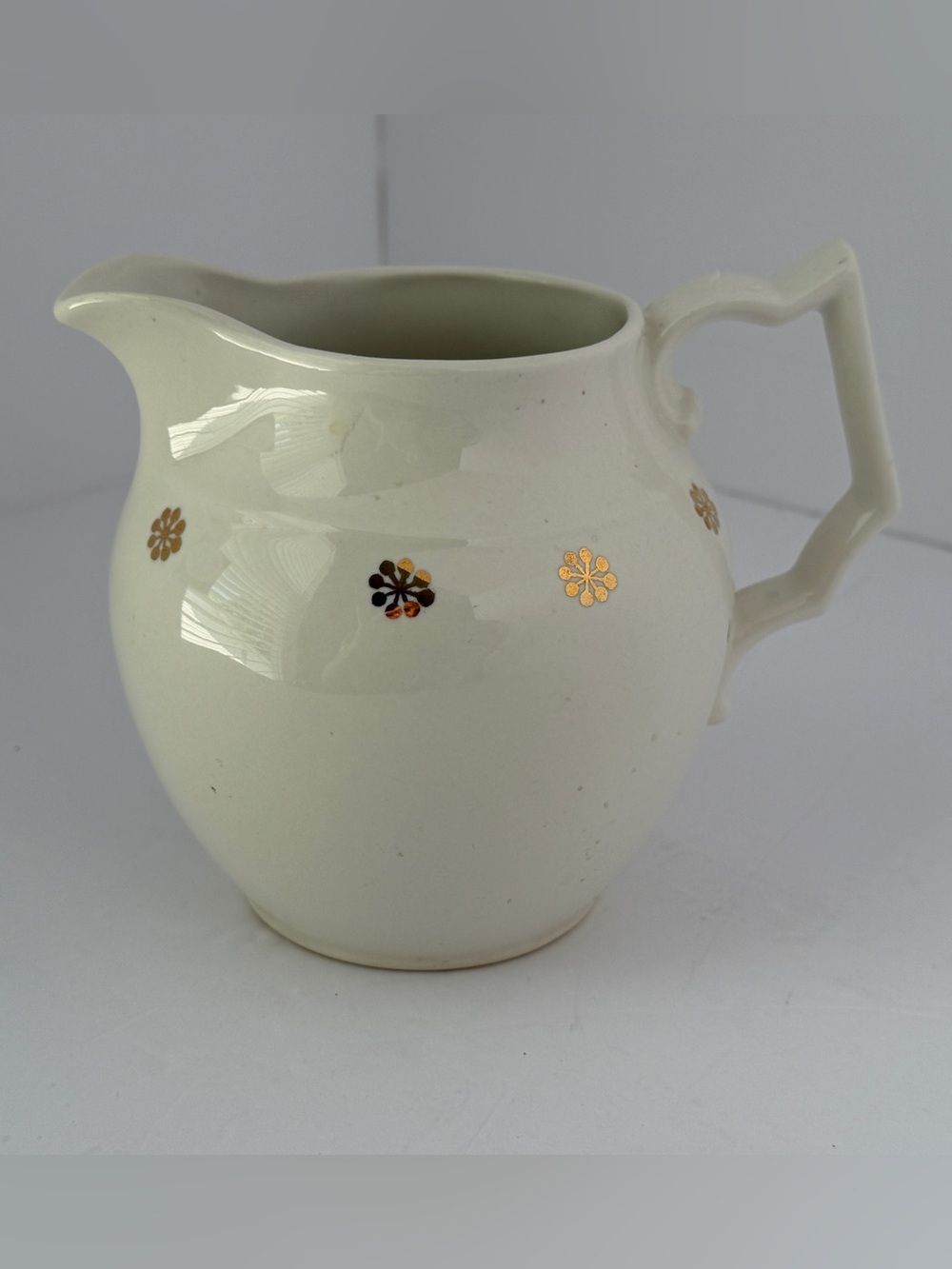 Vintage Hall USA 1538 Creamer Pitcher Ivory Gold Floral Mid Century Pottery